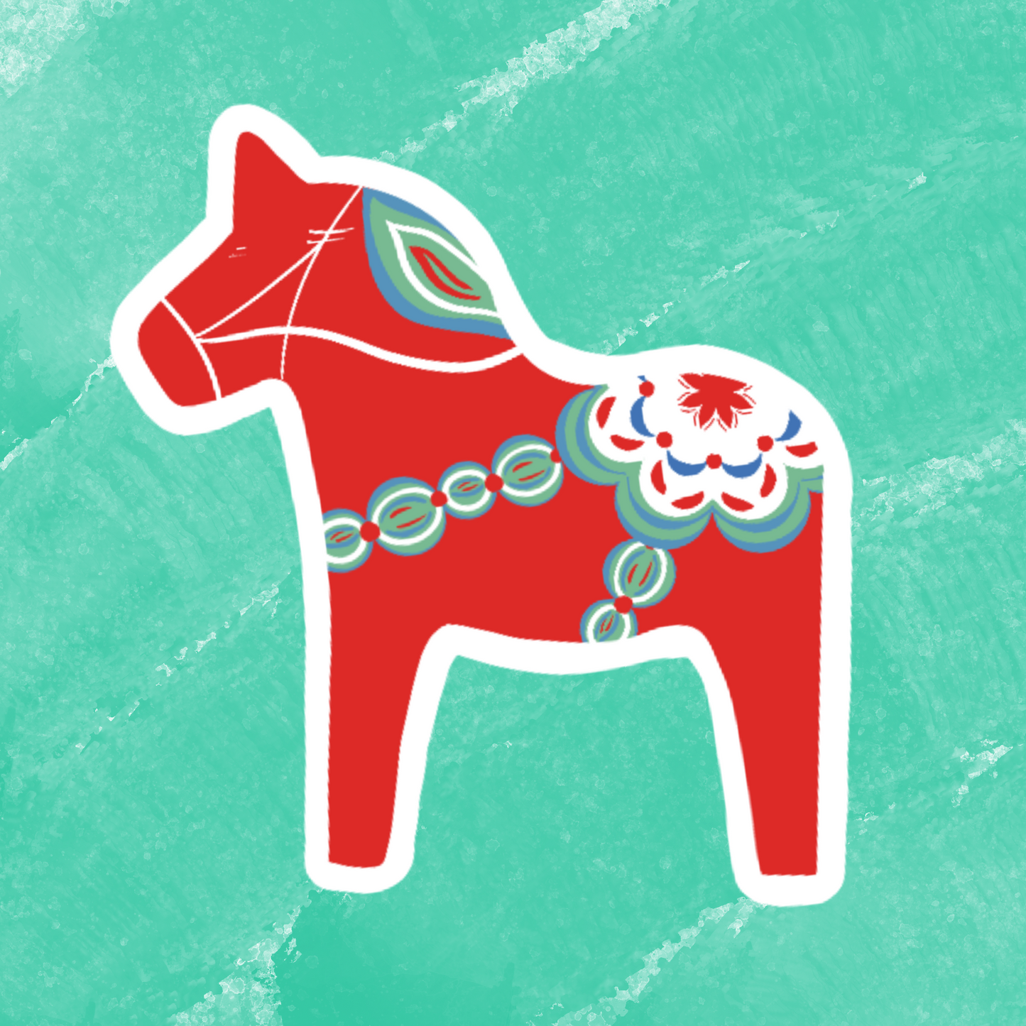 Red and Teal Dala Horse