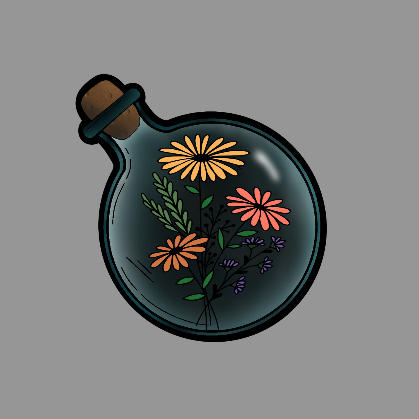 Dark Potion Bottle with Flowers